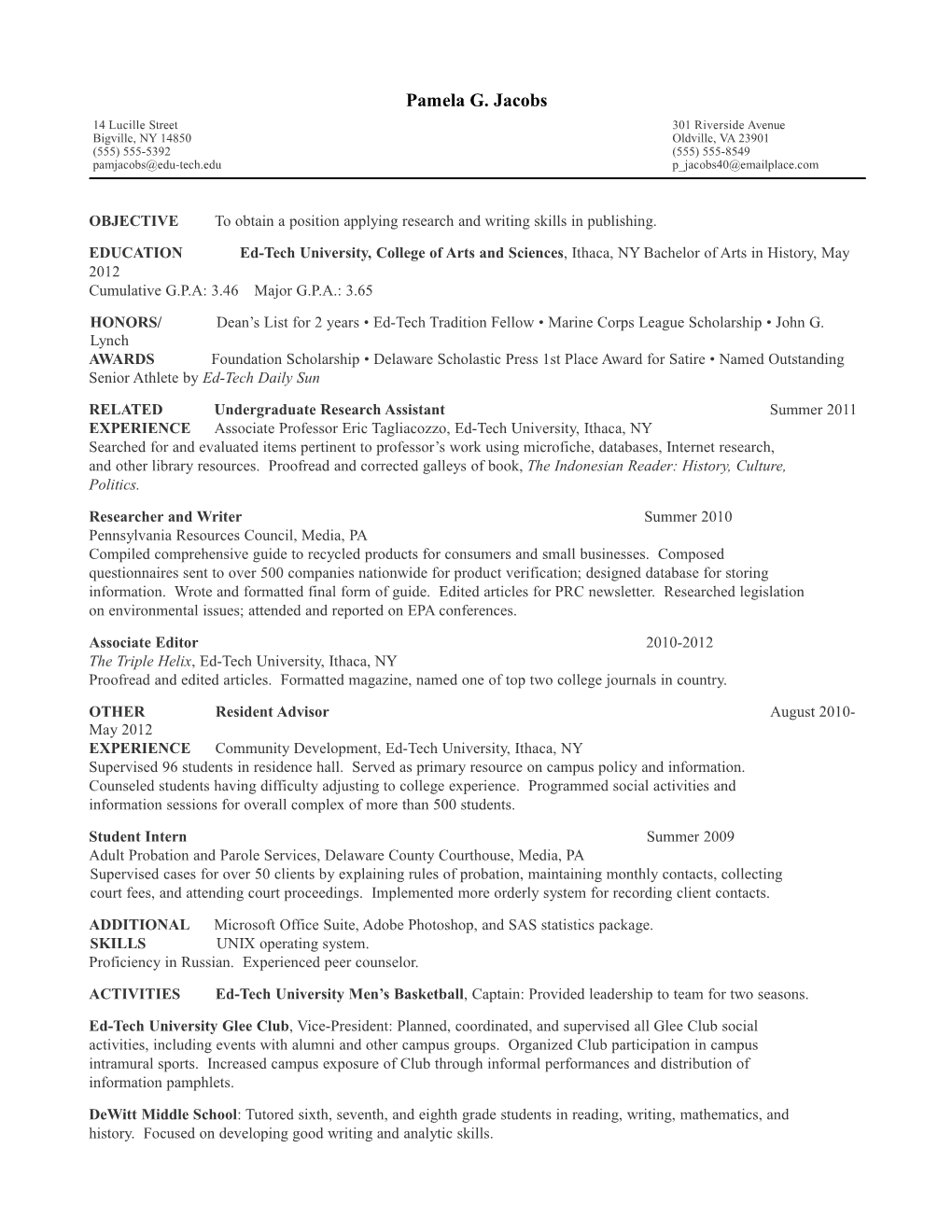 Example Chronological Resume 1