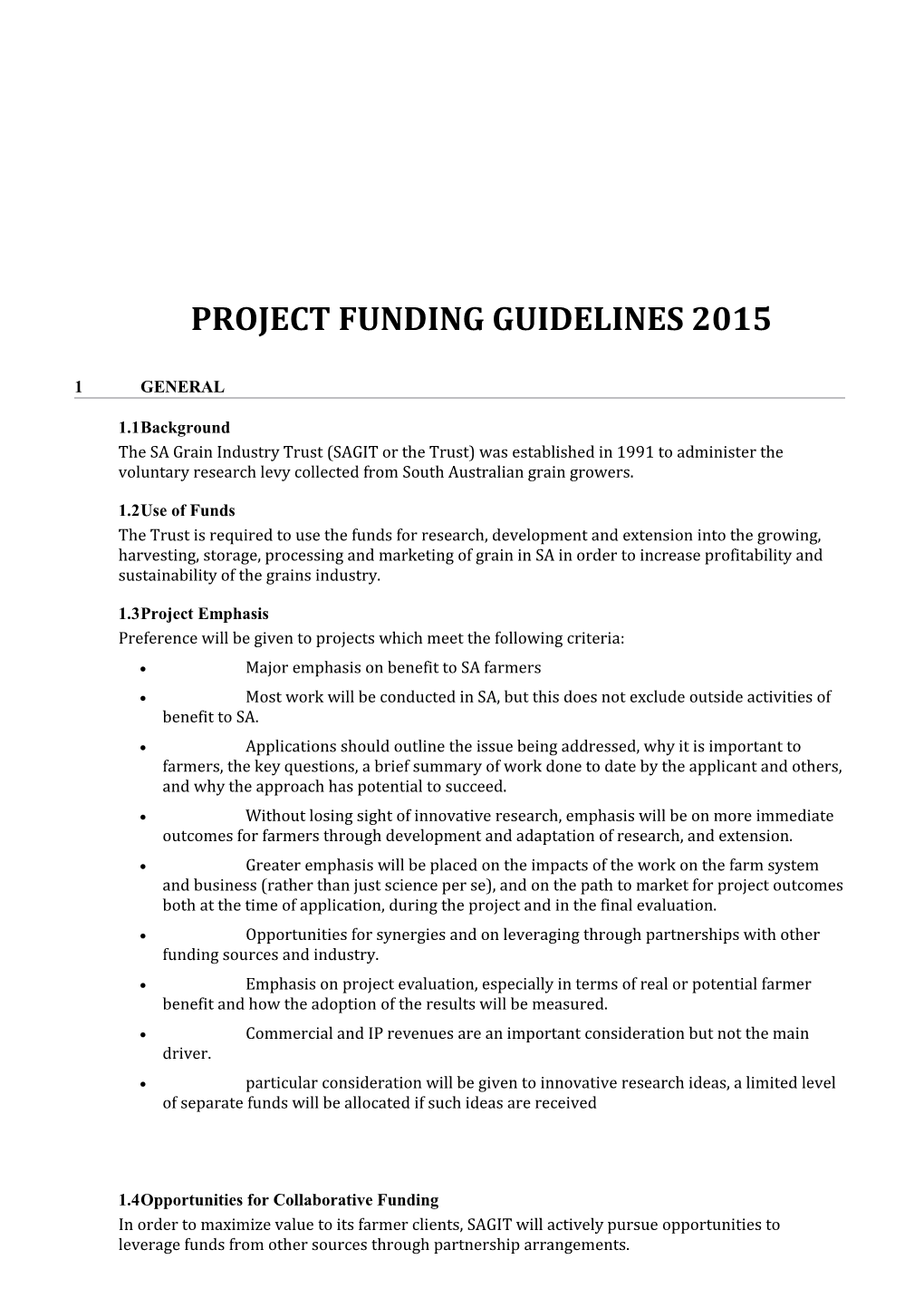 Project Funding Guidelines 2015