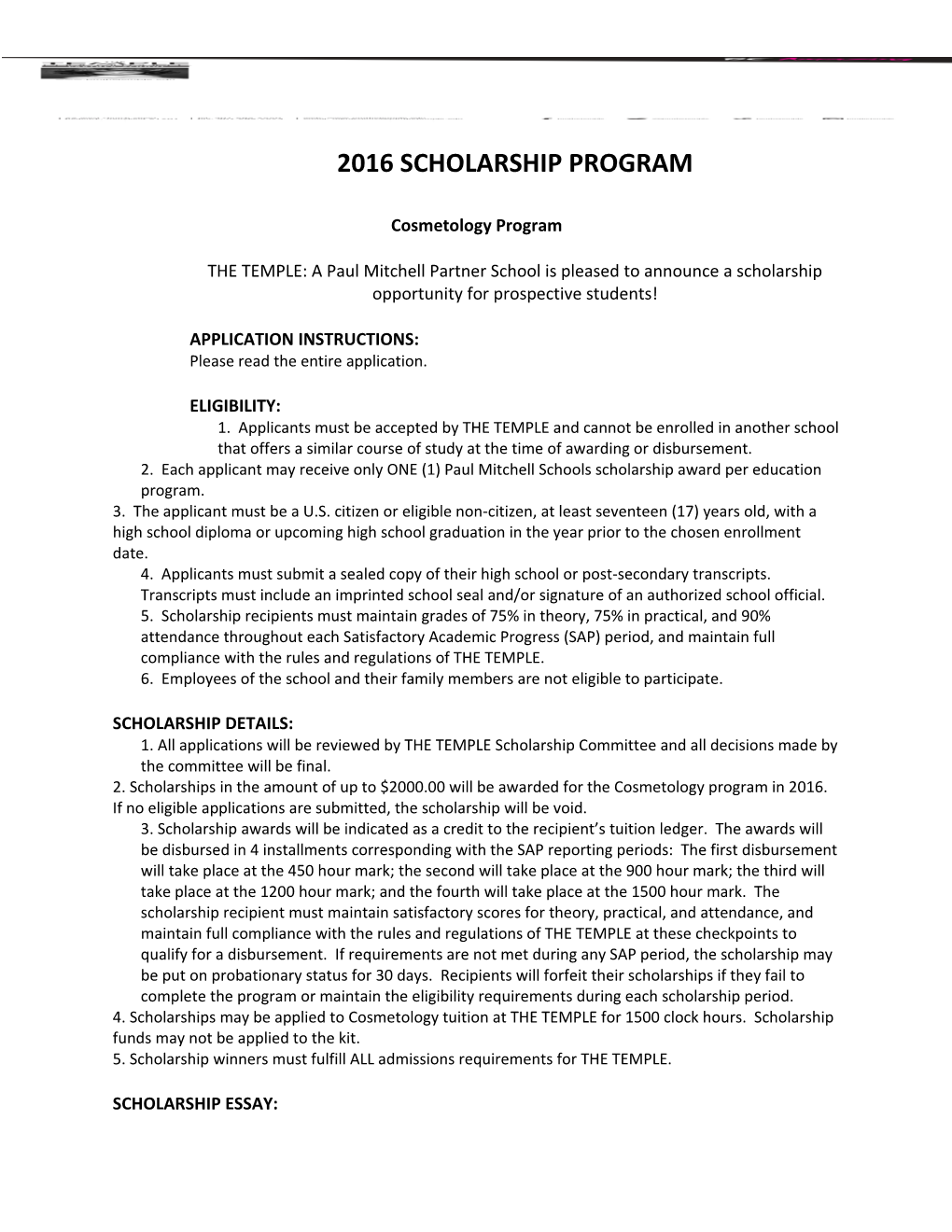 2016 Scholarship Program