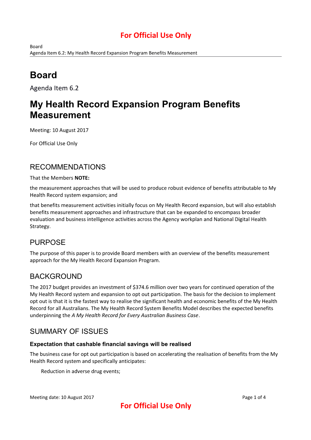 My Health Record Expansion Program Benefits Measurement