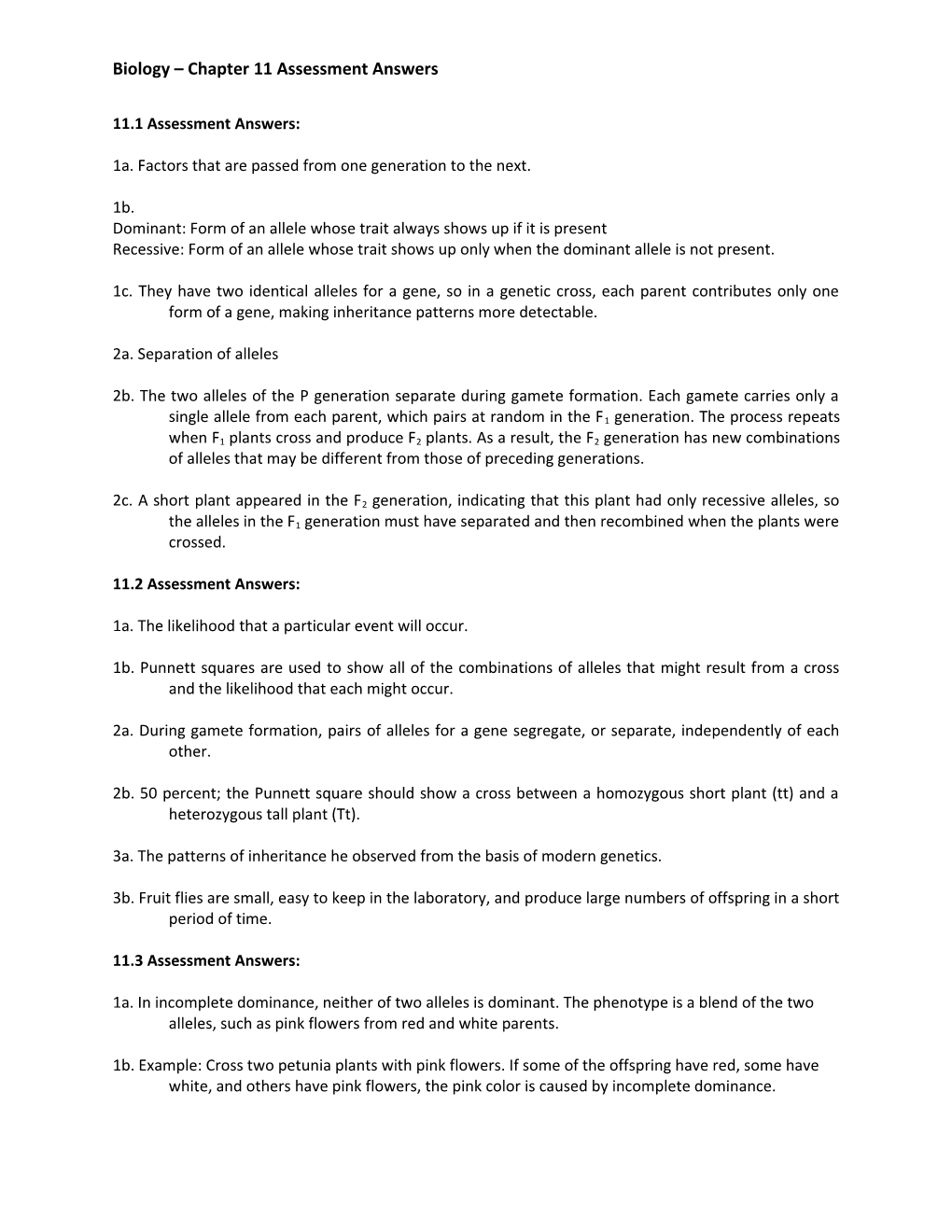 Biology Chapter 11 Assessment Answers