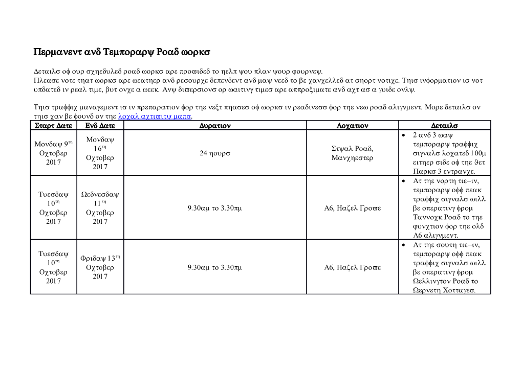 Permanent and Temporary Roadworks