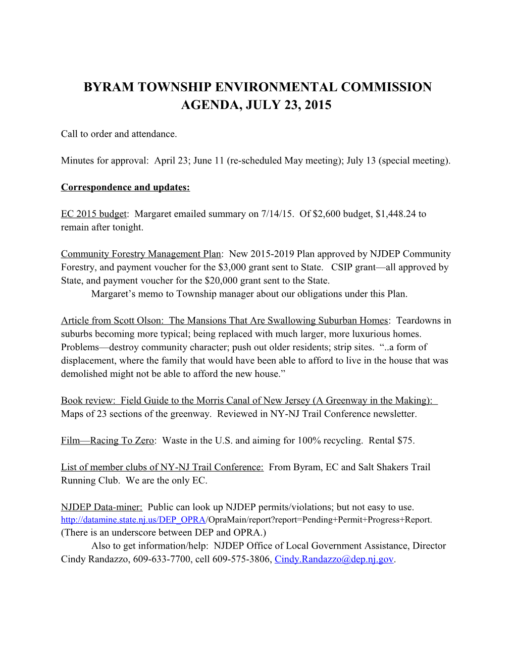 Byram Township Environmental Commission