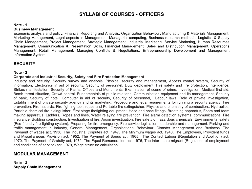 Syllabi of Courses - Officers