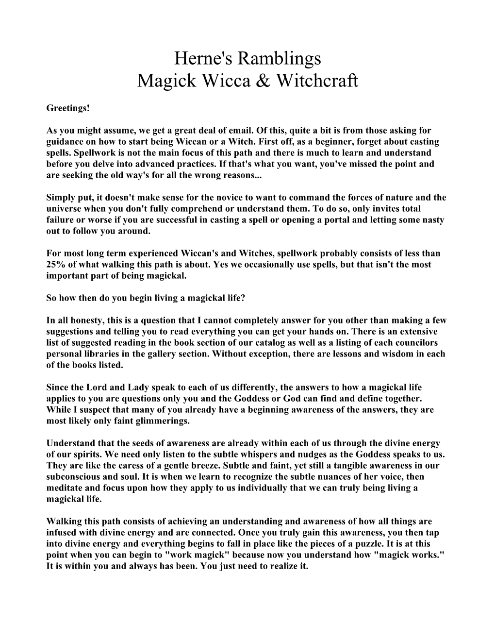 Herne's Ramblings Magick Wicca & Witchcraft