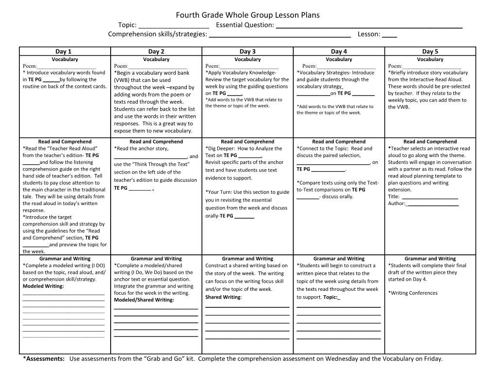 Fourth Grade Whole Group Lesson Plans