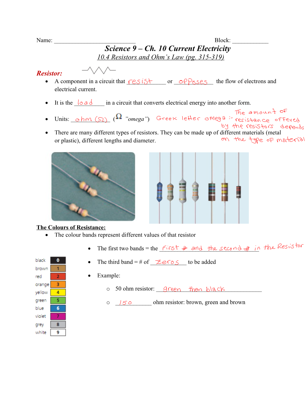 Science 9 Ch. 10 Current Electricity