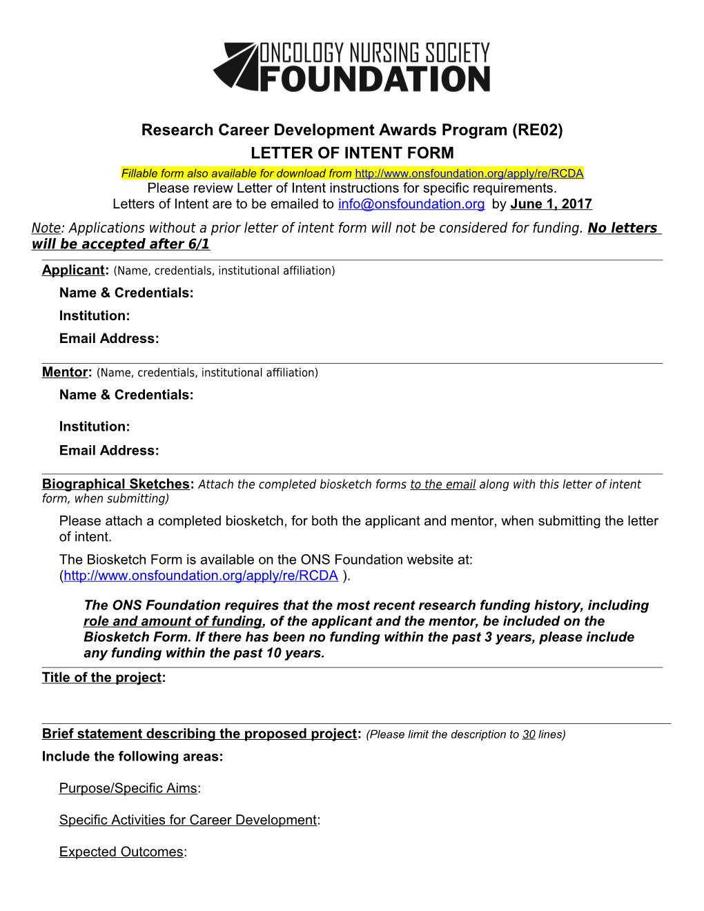 Research Career Development Awards Program (RE02)