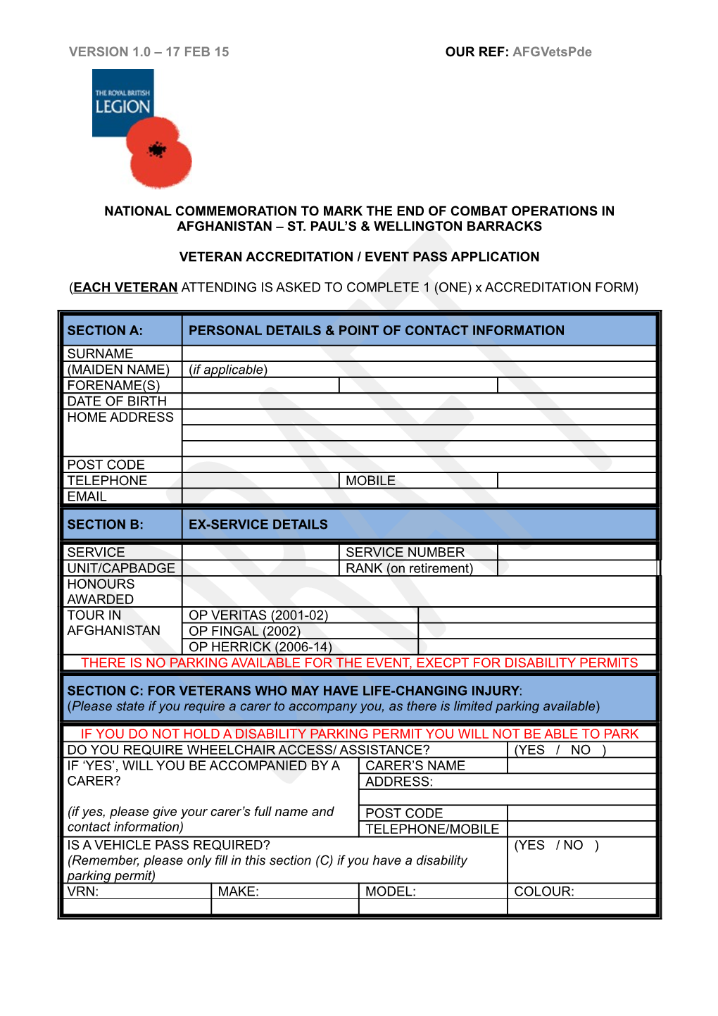 Ticket Application Form