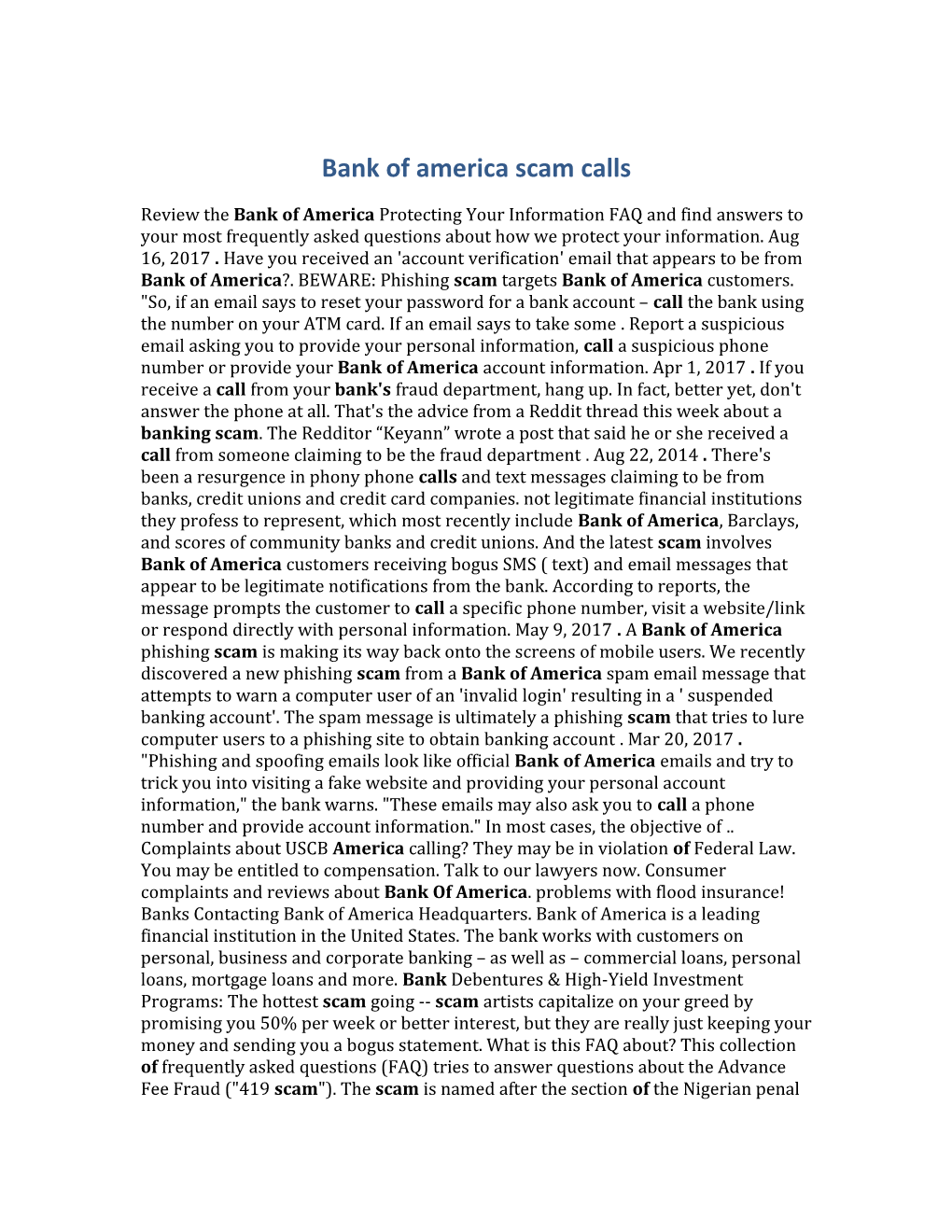 Bank of America Scam Calls