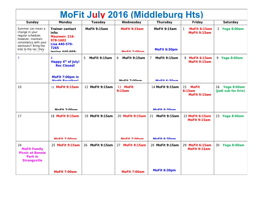 Mofit July 2016 (Middleburg Hts)