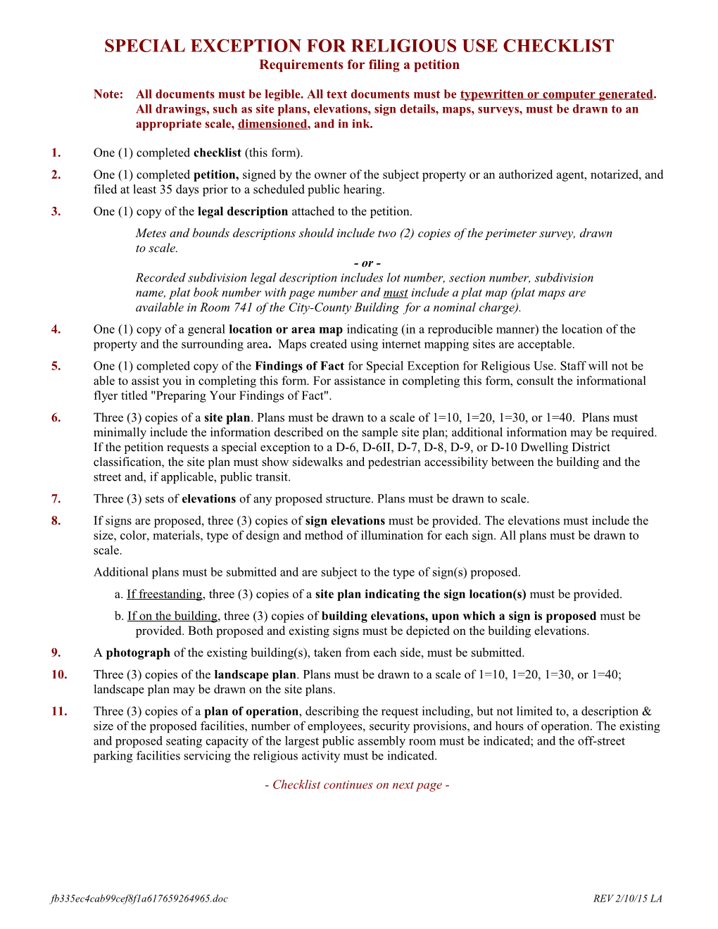 1. One (1) Completed Checklist (This Form)