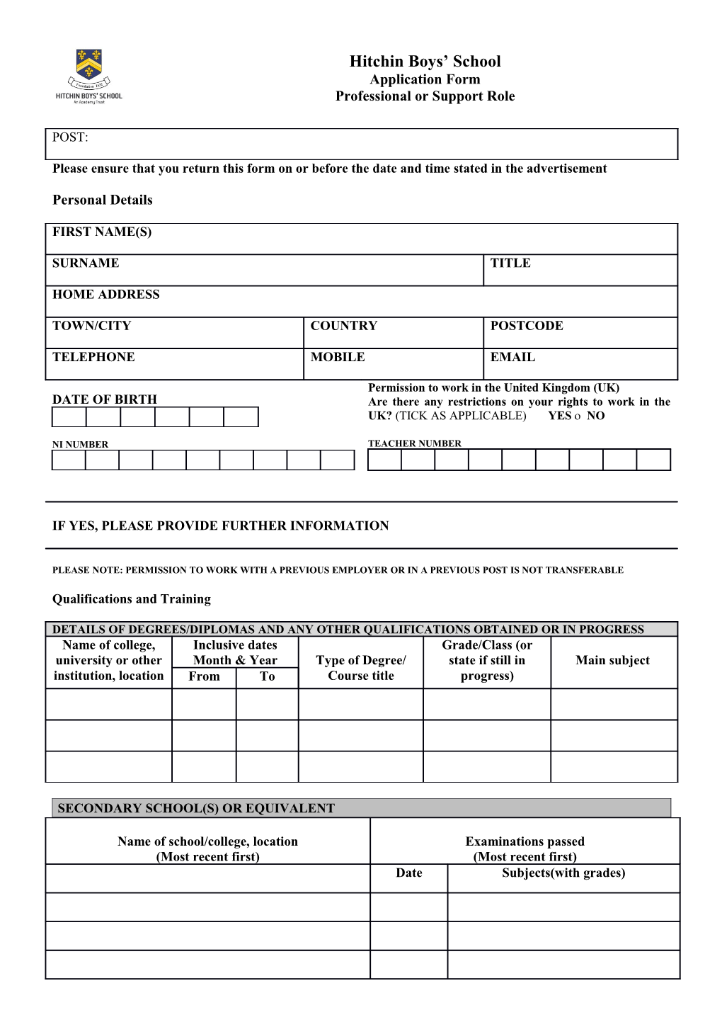 Please Ensure That You Return This Form on Or Before the Date and Time Stated in The