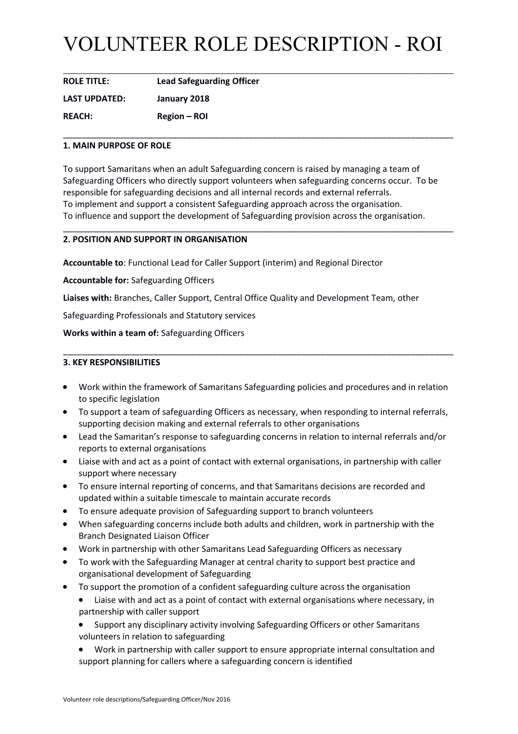 ROLE TITLE:Lead Safeguarding Officer