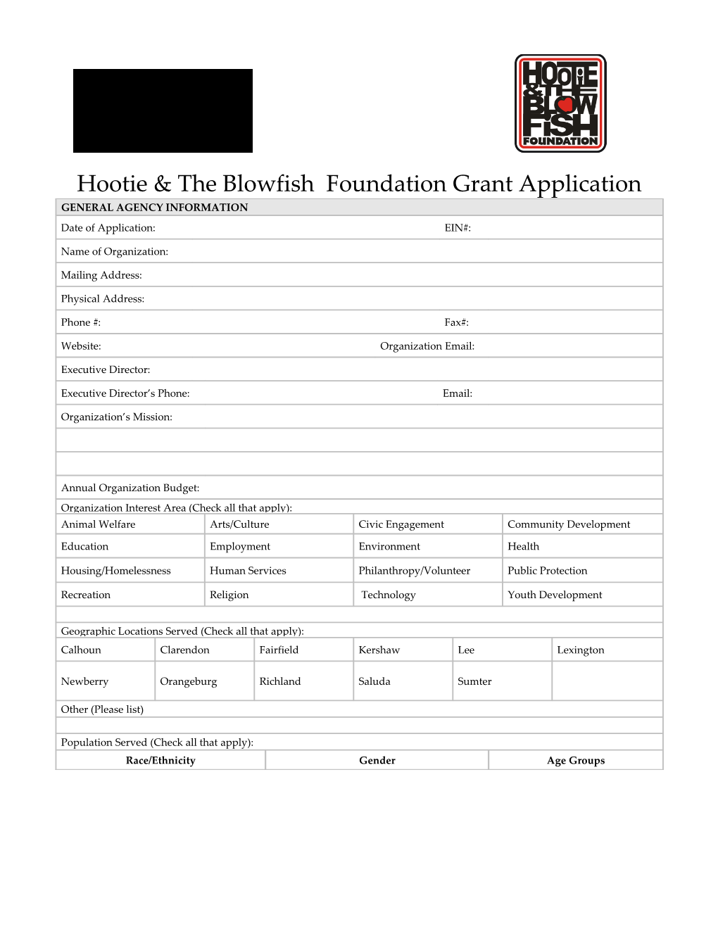 Hootie & the Blowfish Foundation Grant Application