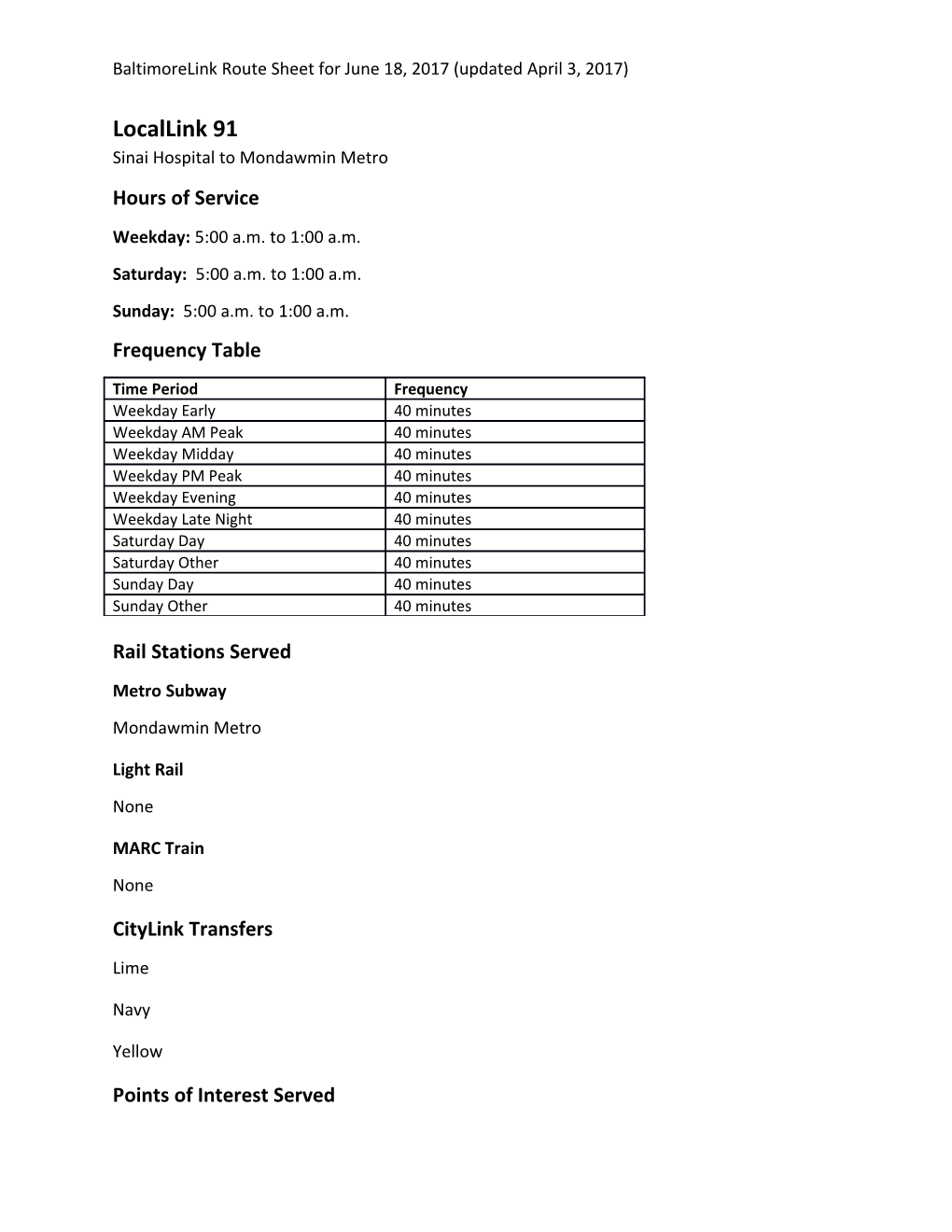 Sinai Hospital to Mondawmin Metro