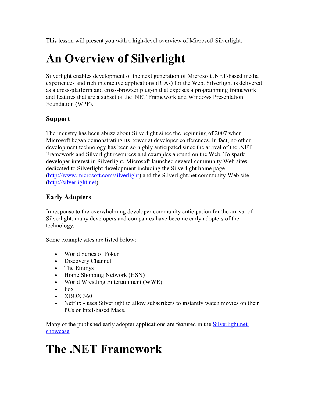 This Lesson Will Present You with a High-Level Overview of Microsoft Silverlight