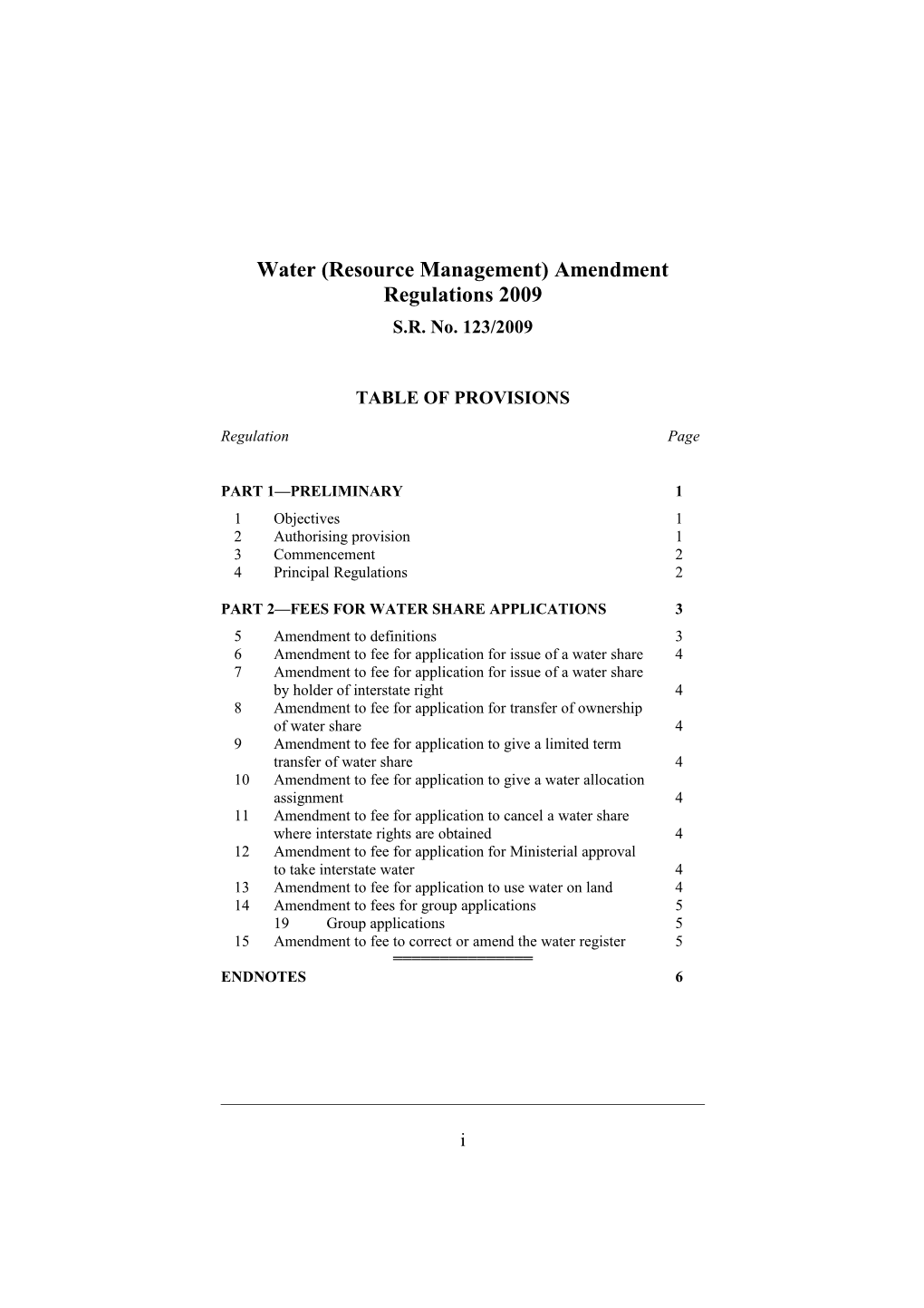 Water (Resource Management) Amendment Regulations 2009