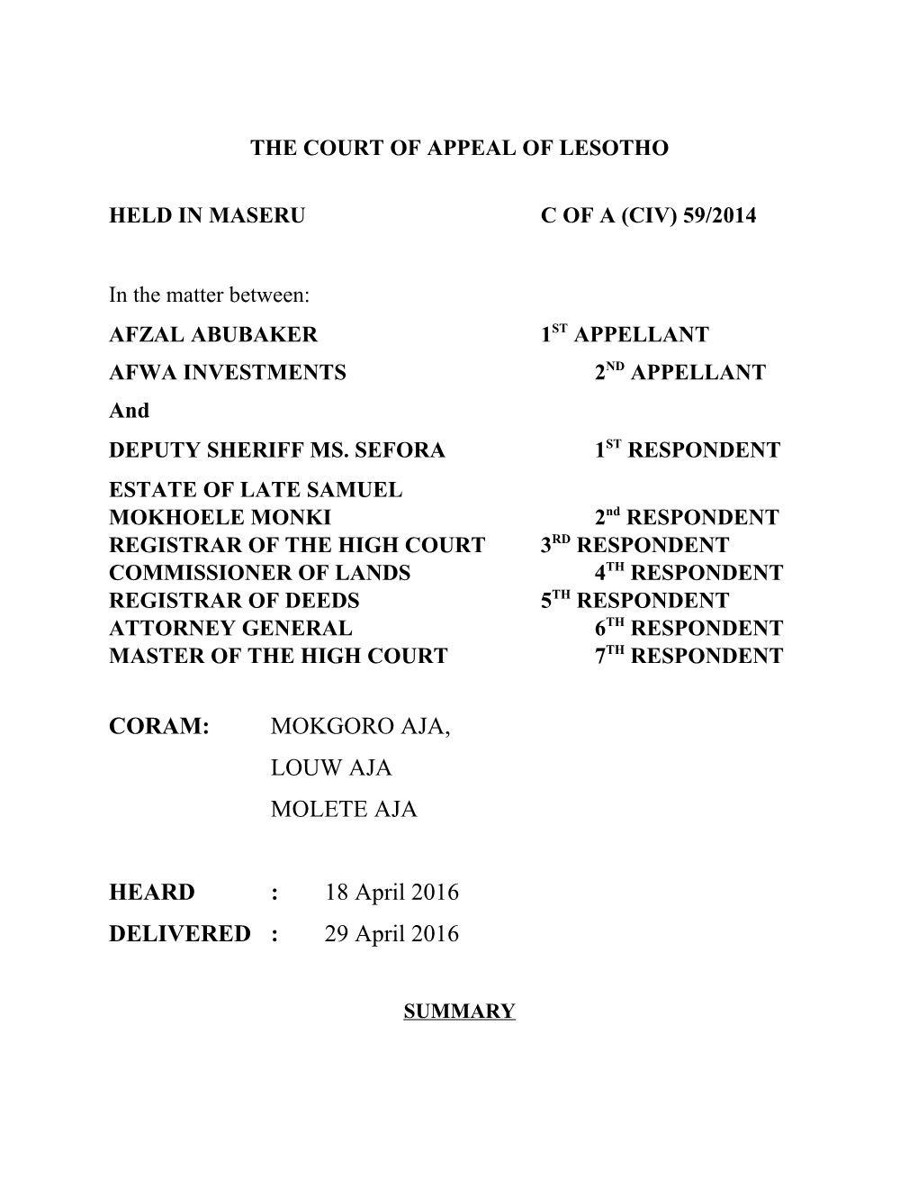The Court of Appeal of Lesotho