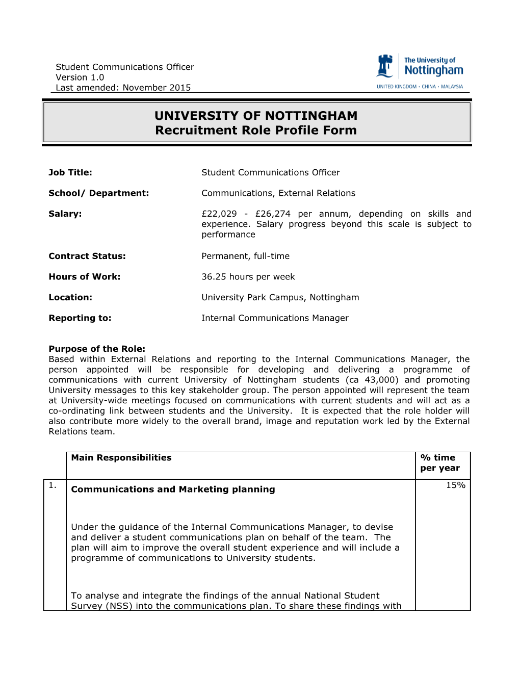 Job Title: Student Communications Officer