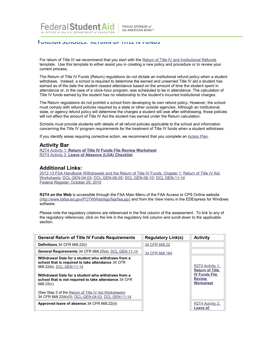 For Return of Title IV We Recommend That You Start with the Return of Title IV and Institutional