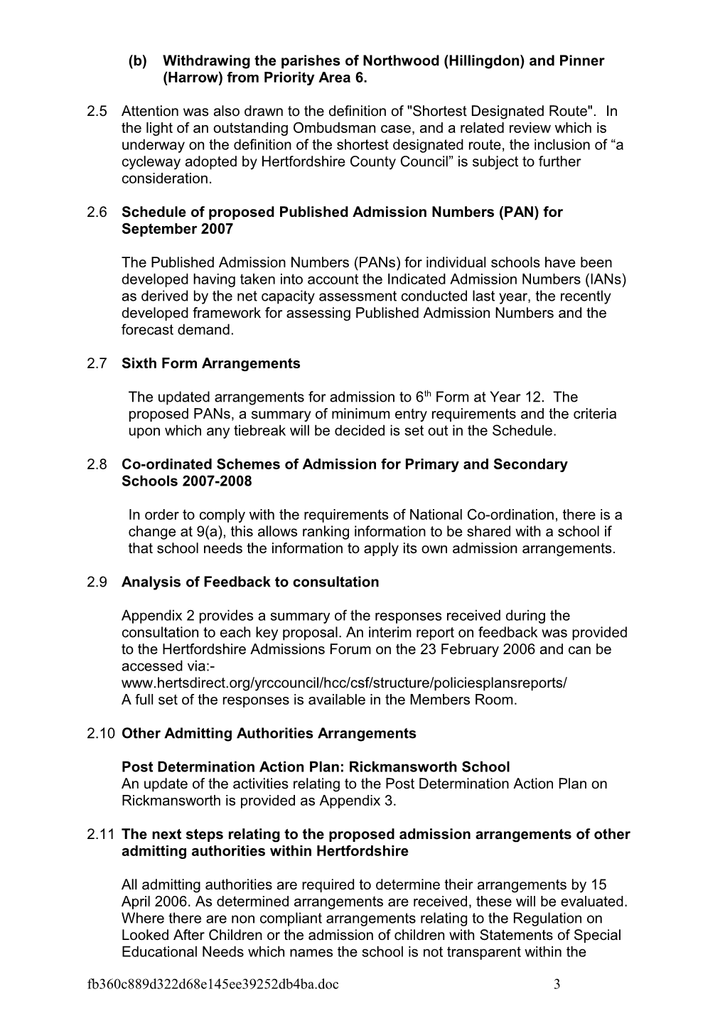 Consultation on Admission Arrangements for 2007-2008