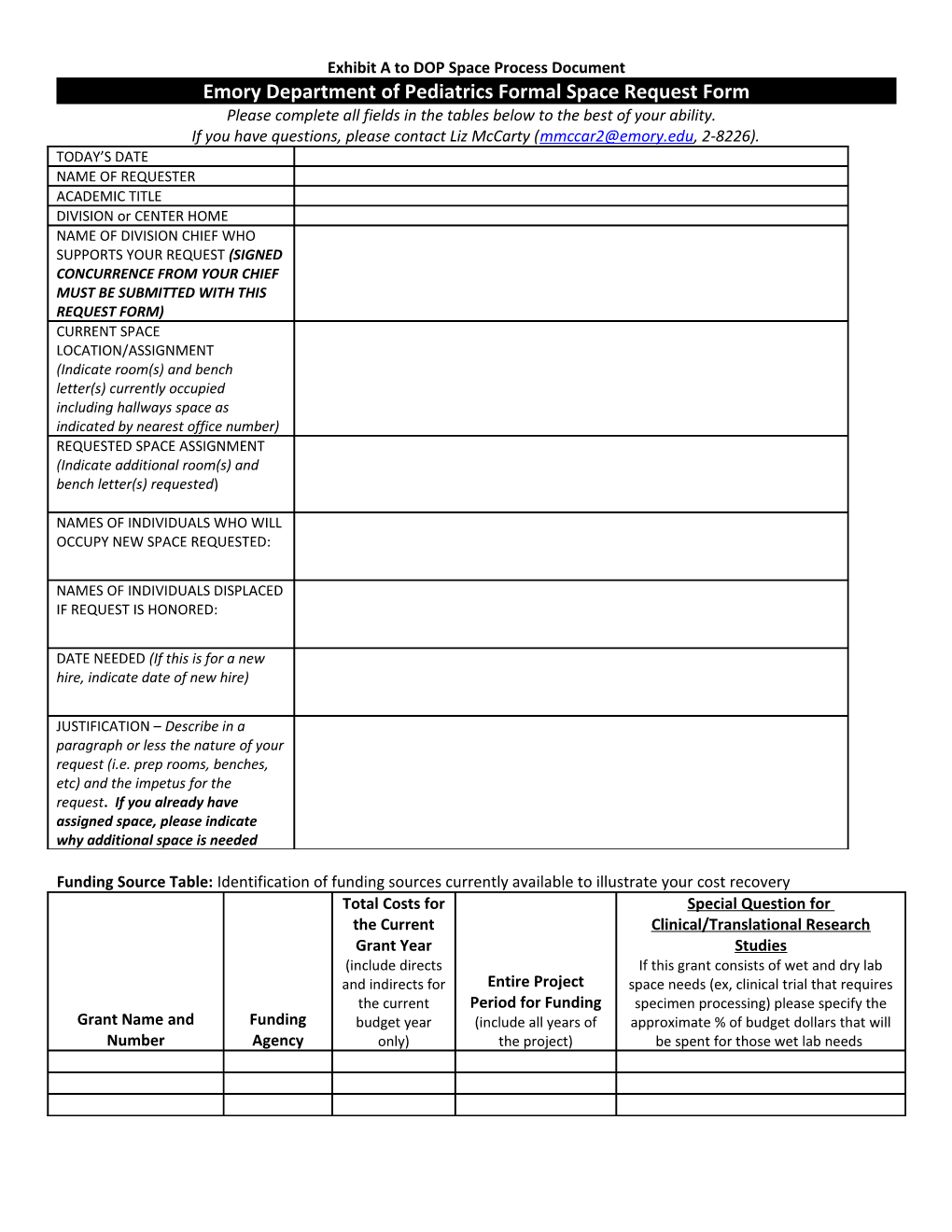 Emory Department of Pediatrics Formal Space Request Form