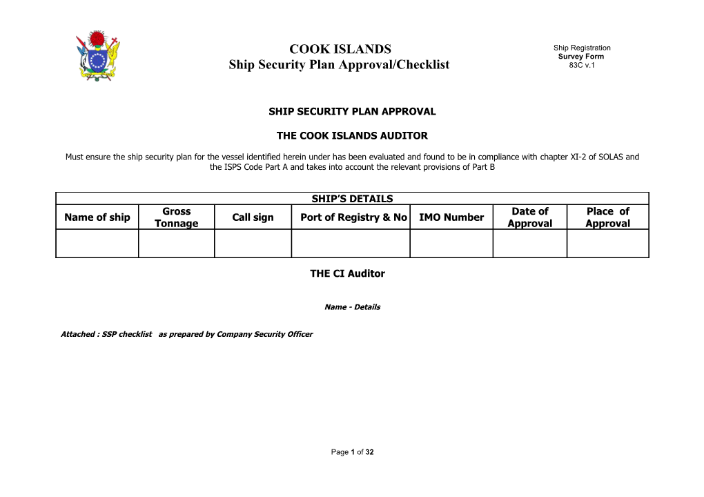 Ship Security Plan Checklist