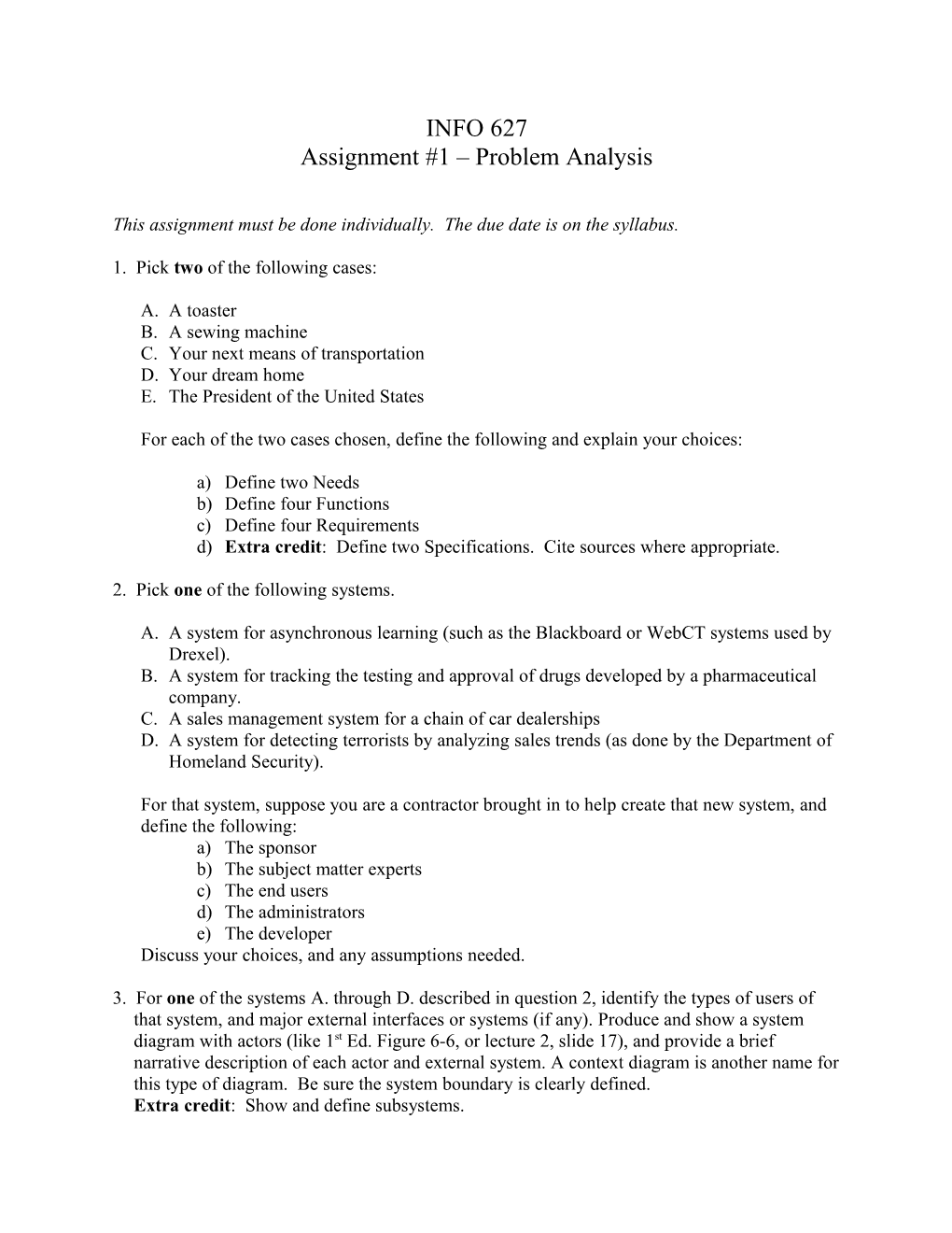 Assignment #1 Define Subject and Scope of Your Project Plan