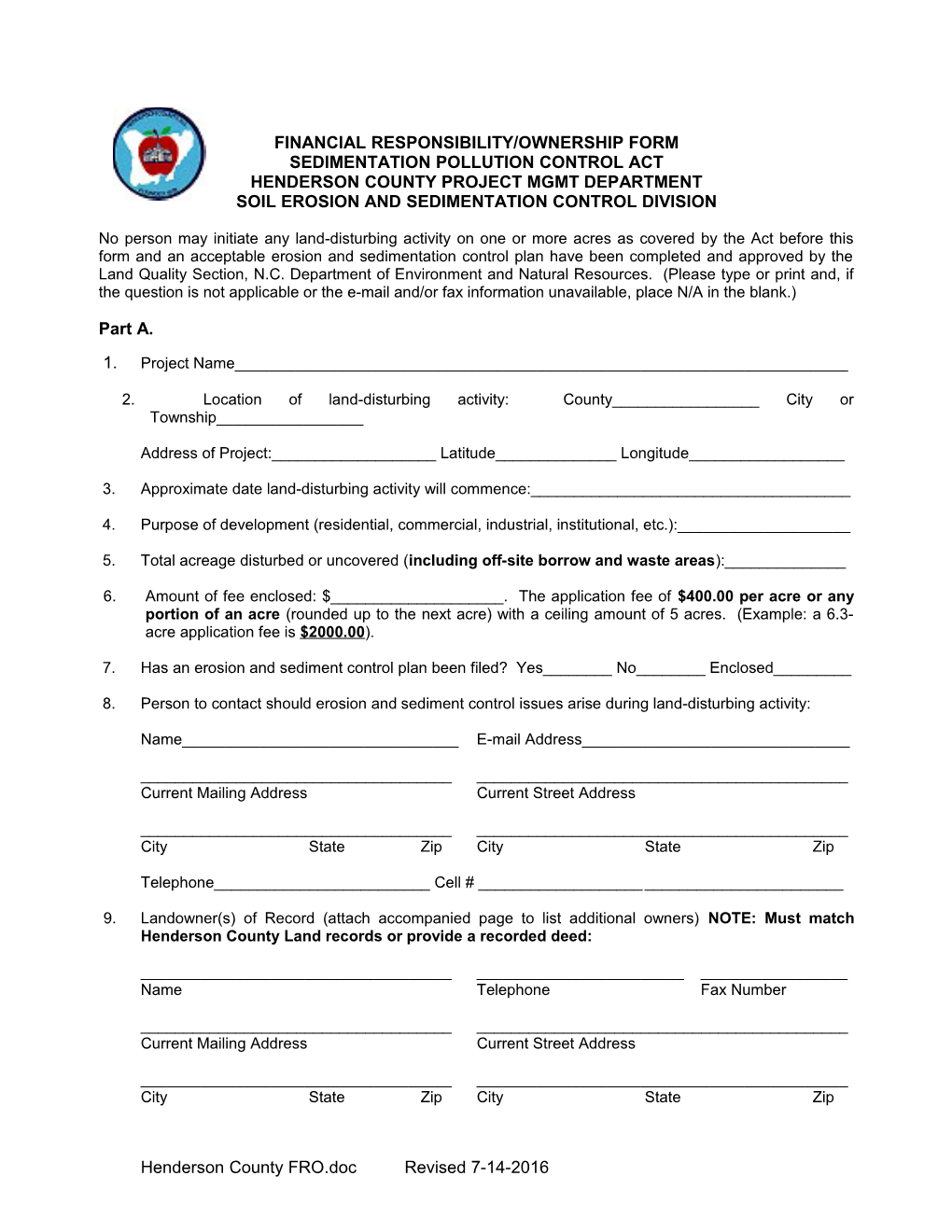 Financial Responsibility/Ownership Form