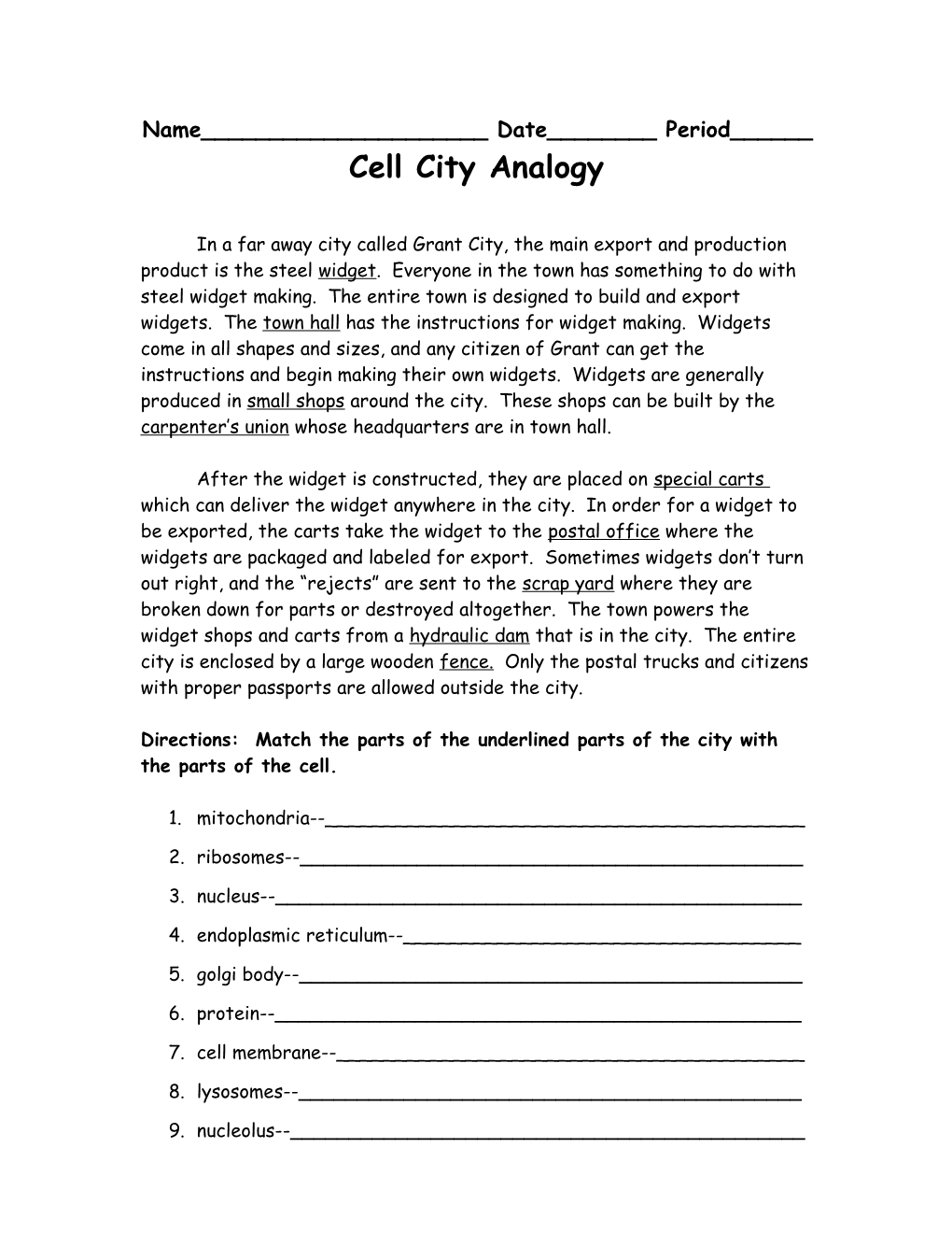 Cell City Analogy s1