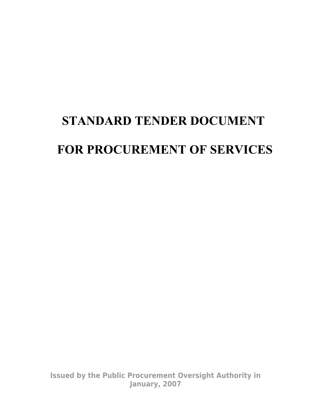 Standard Tender Document for Procurement of Services