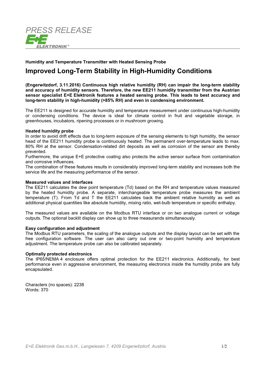 Improved Long-Term Stability in High-Humidity Conditions