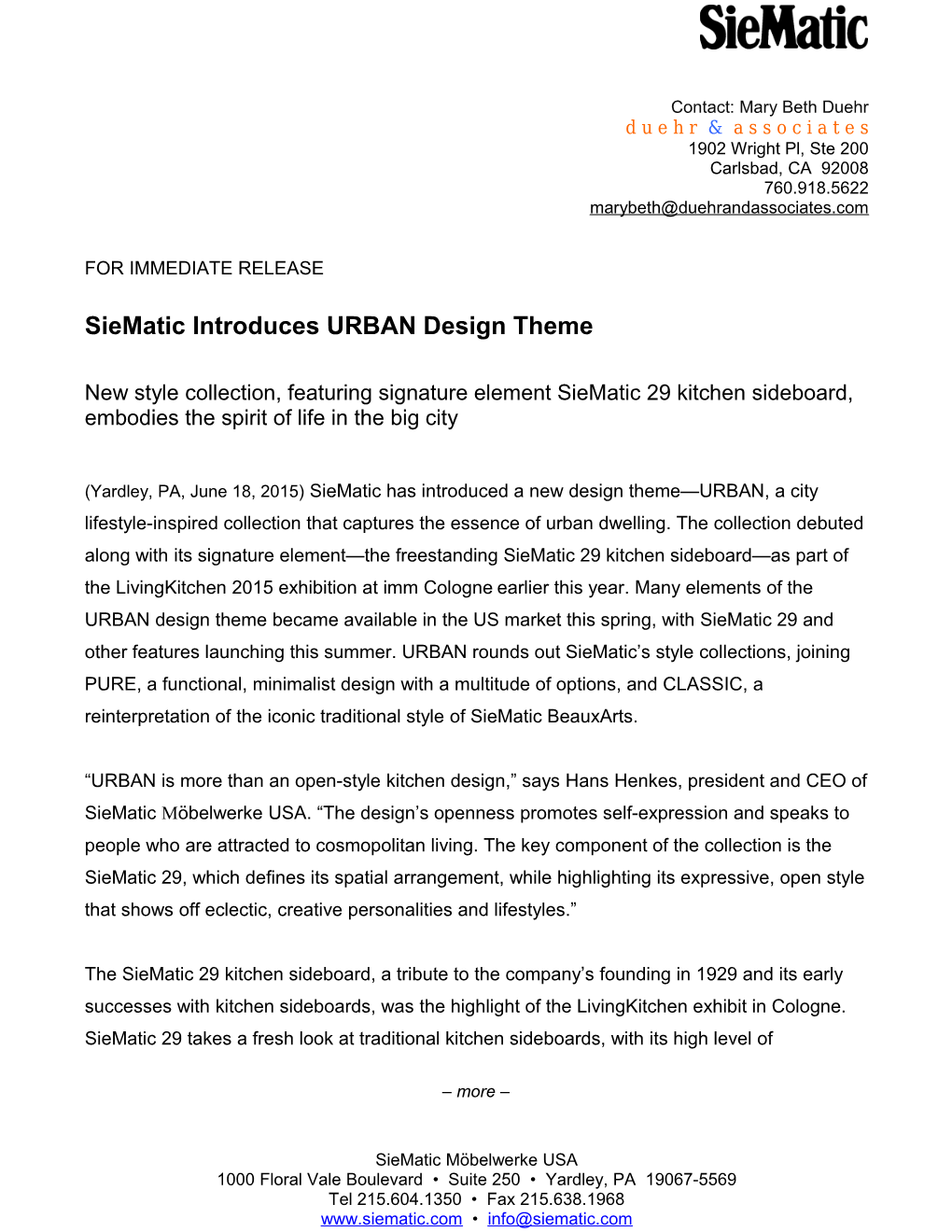 Siematic Press Release