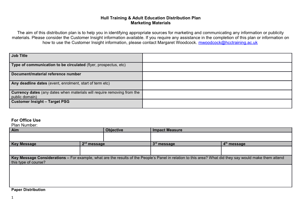Hull Training & Adult Education Distribution Plan
