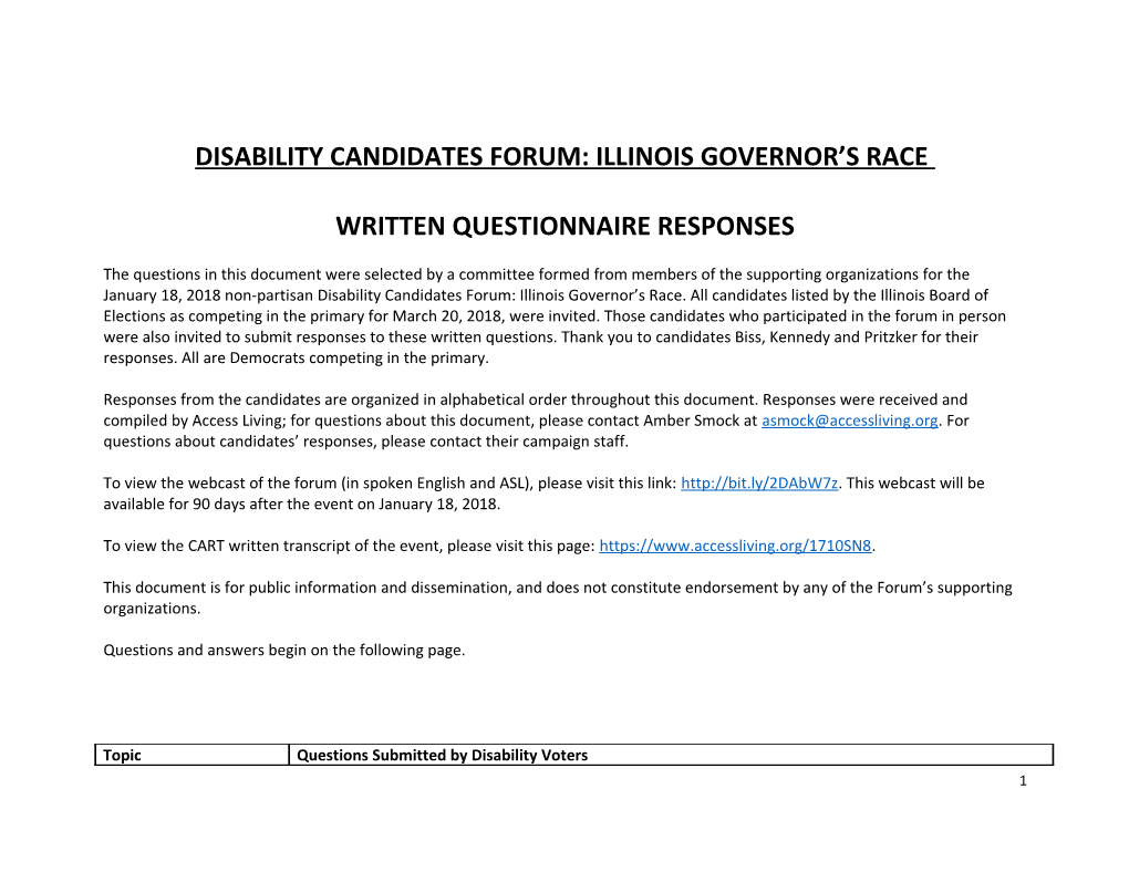 Disability Candidates Forum: Illinois Governor S Race