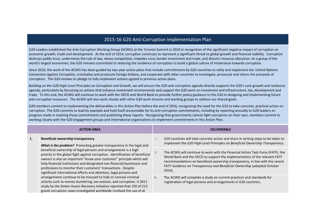 2015-16 G20 Anti-Corruption Implementation Plan
