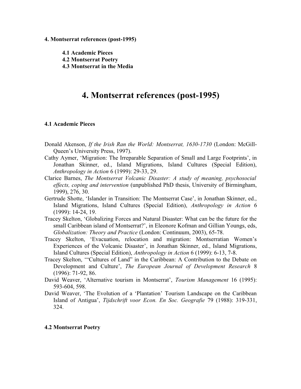 Montserrat References (Post 1995)