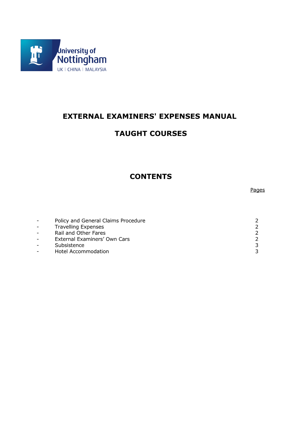 External Examiners' Expenses Manual