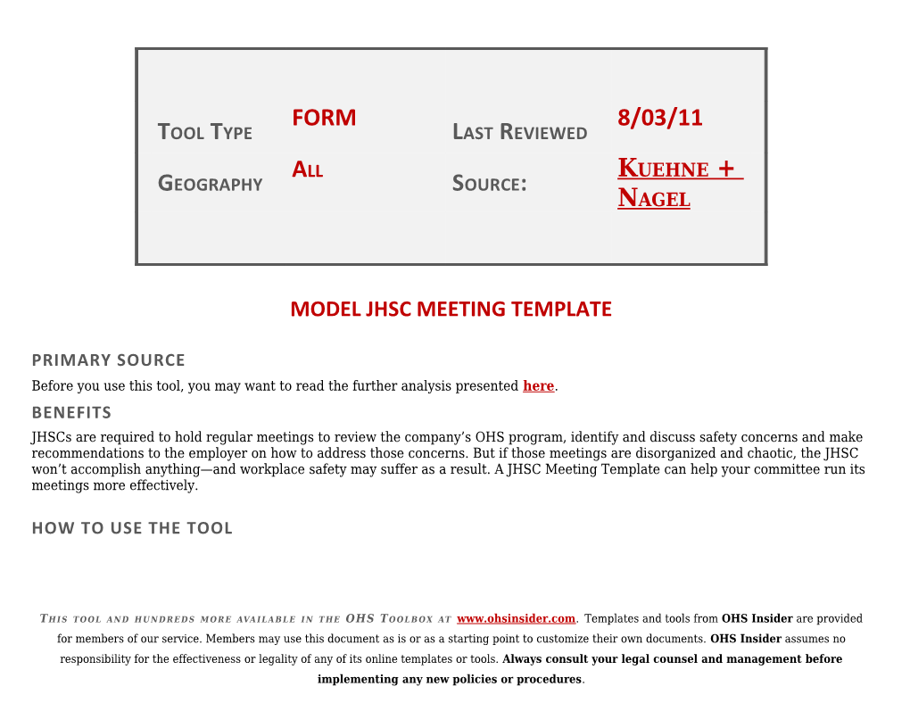 Model Jhsc Meeting Template