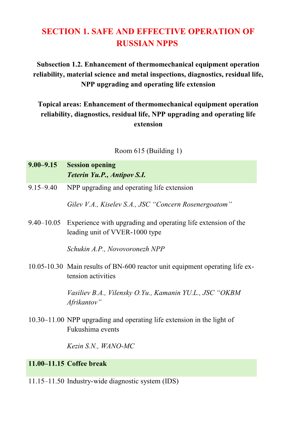 Section 1. Safe and Effective Operation of Russian Npps