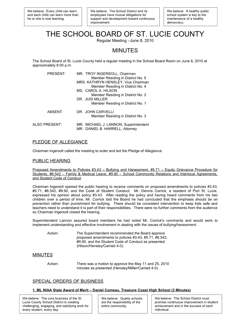 06-08-10 SLCSB Regular Meeting Minutes