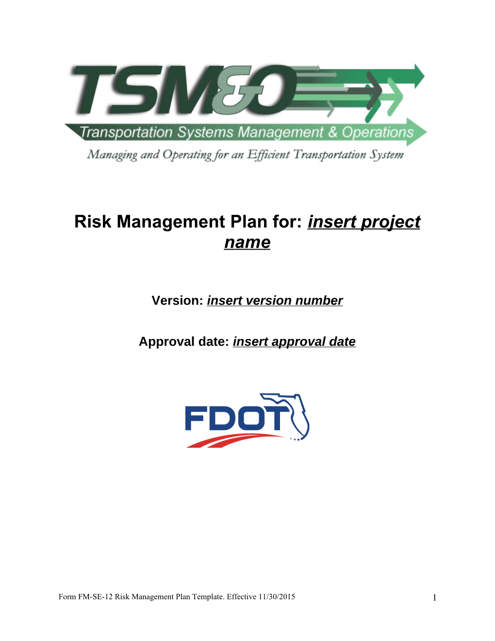 Risk Management Plan For: Insert Project Name