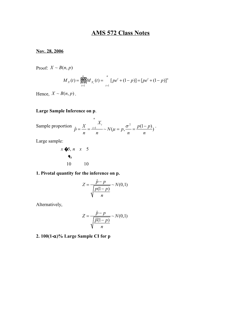 1. Pivotal Quantity for the Inference on P