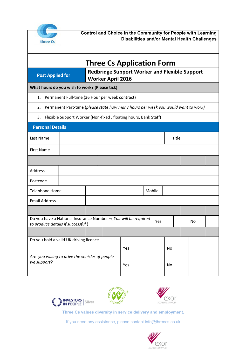 Three Cs Application Form