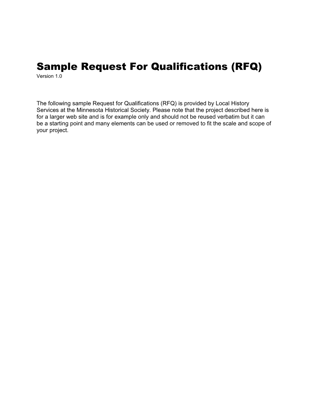 SUBJECT: Acme Historical Society Request for Qualifications (RFQ) Website Design