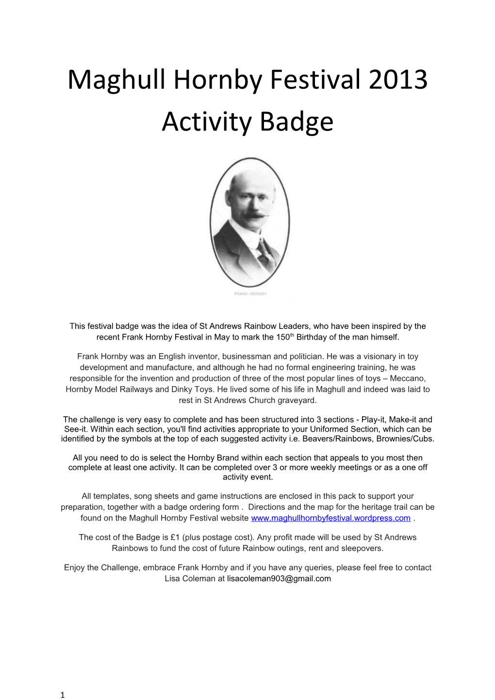 Maghull Hornby Festival 2013 Activity Badge