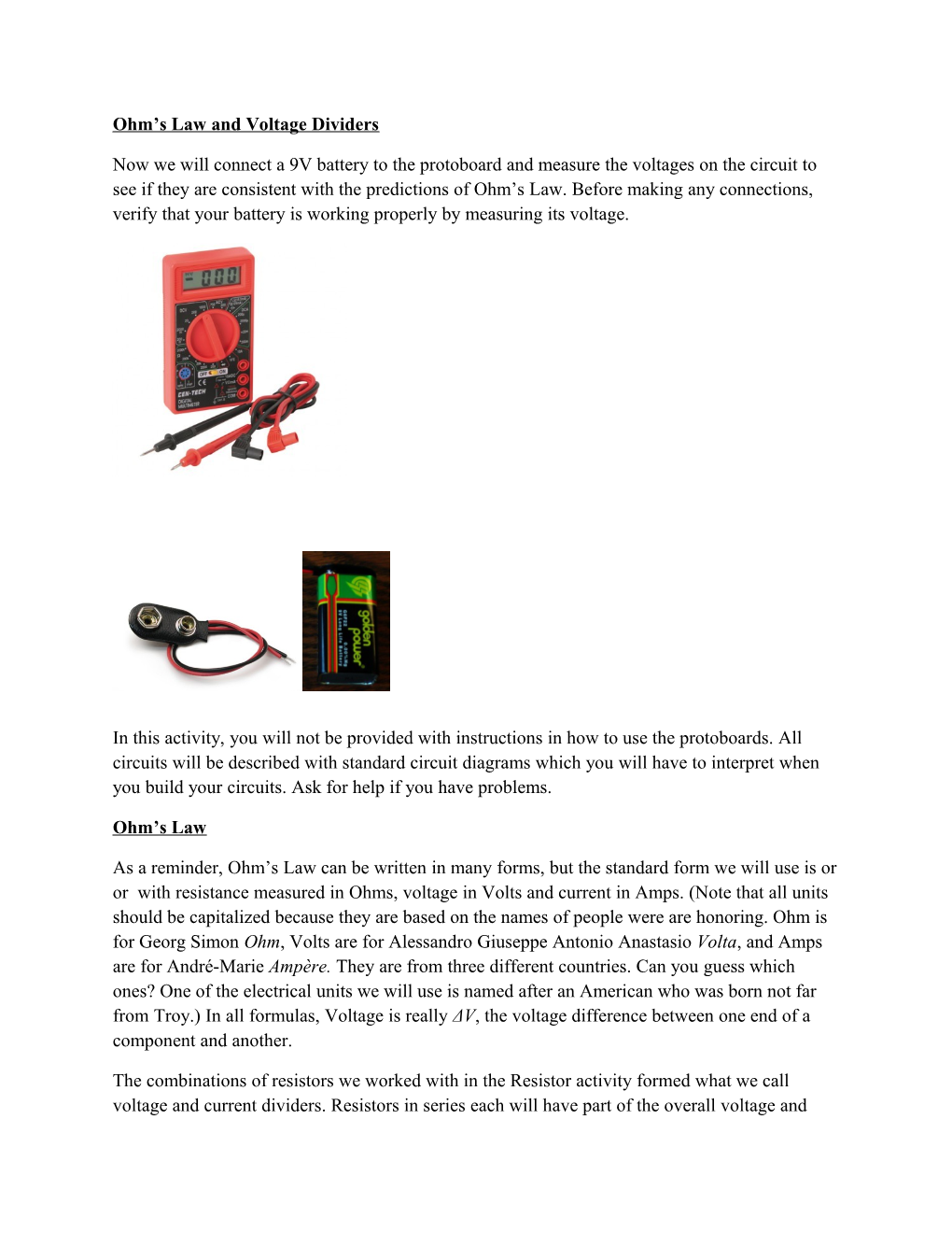 Ohm S Law and Voltage Dividers