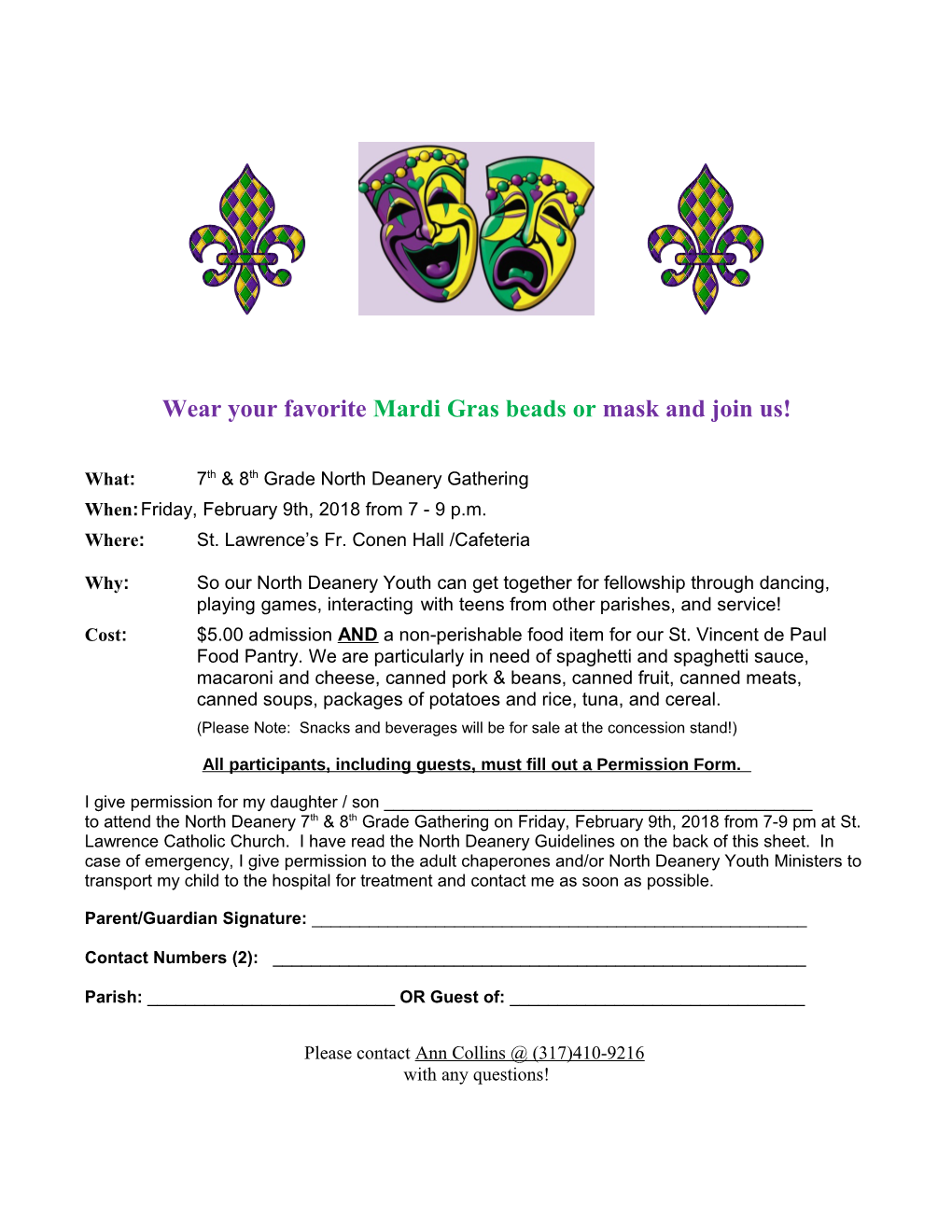 Wear Your Favorite Mardi Gras Beads Or Mask and Join Us!