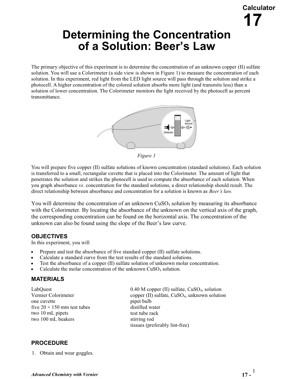 Determining the Concentration of a Solution: Beer S Law